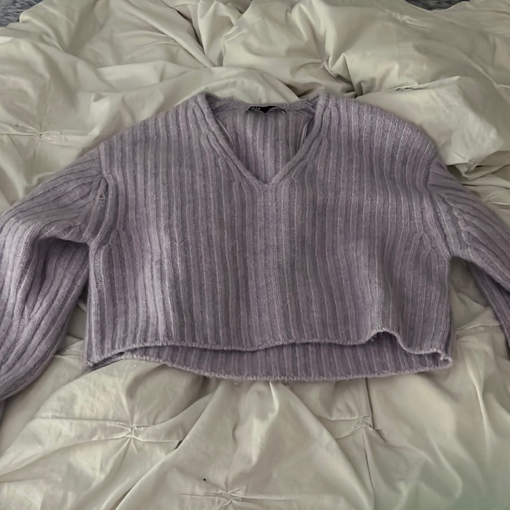 zara cropped purple sweater
